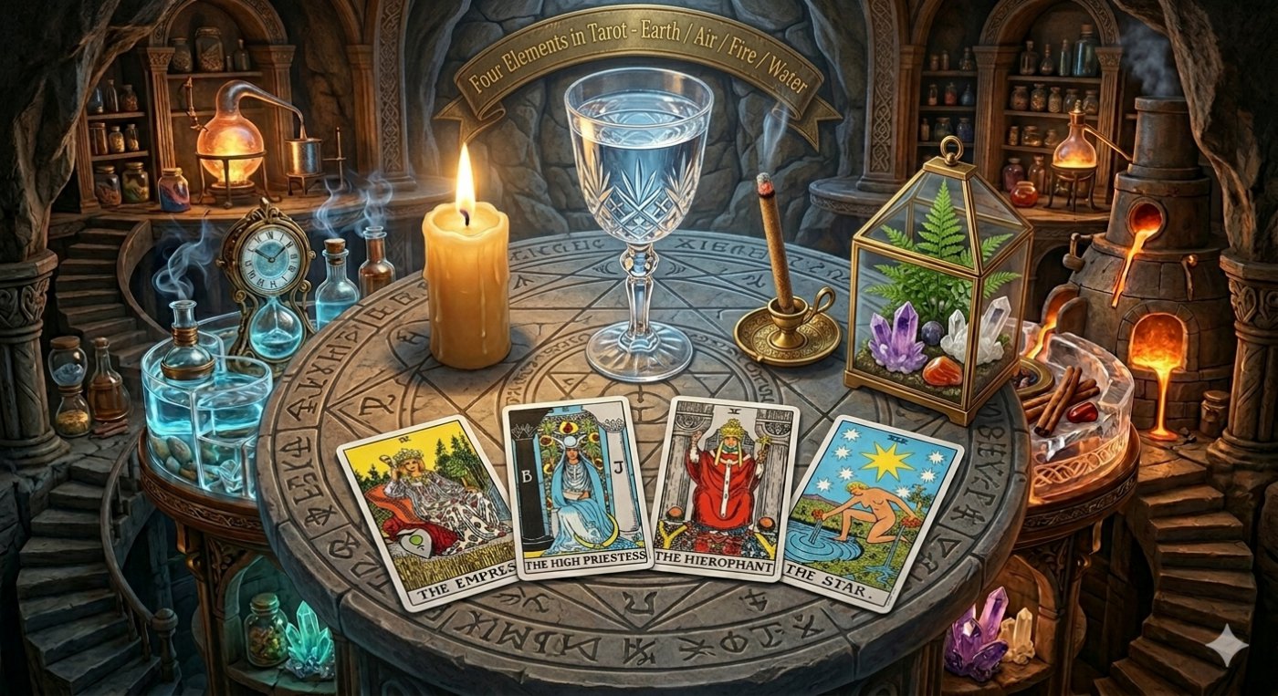 Four Elements in Tarot - Earth / Water /Fire / Air