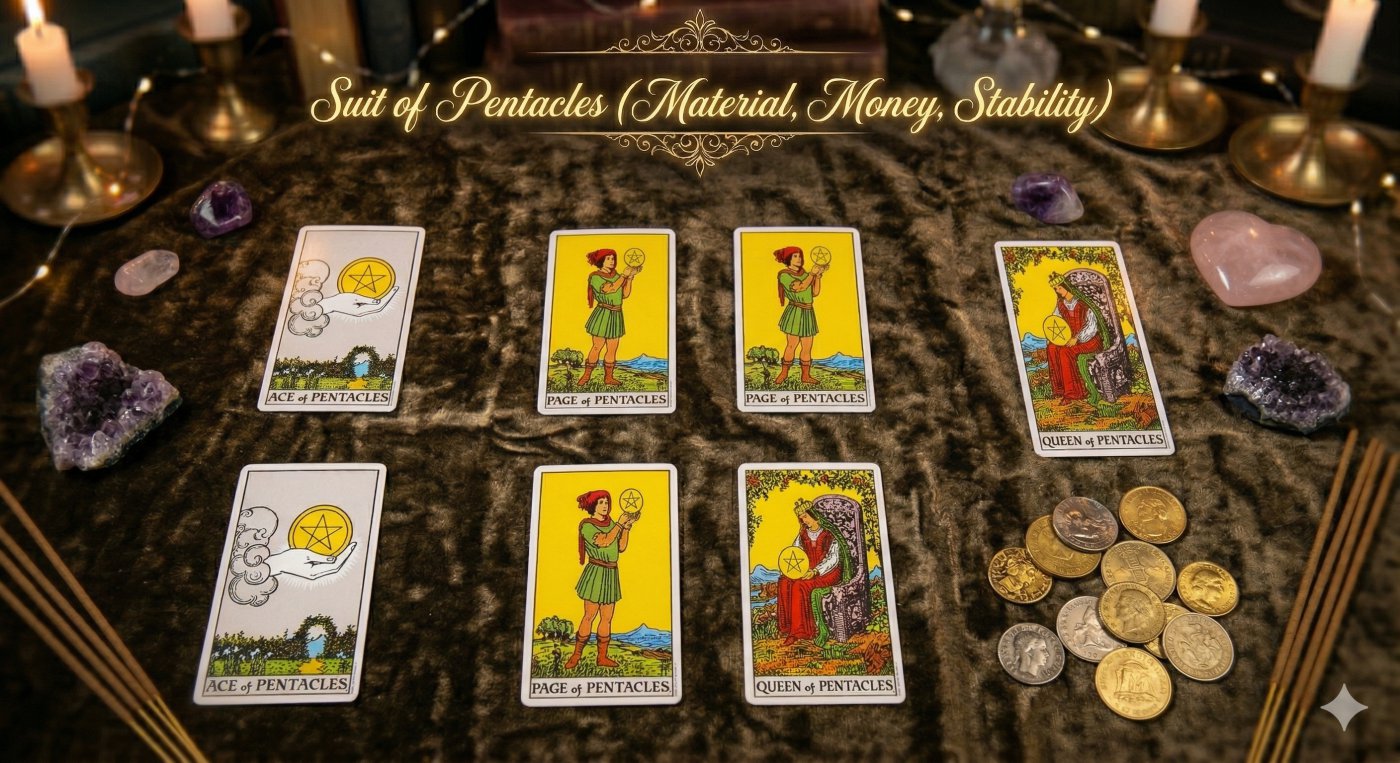 Tarot Suit of Pantacles ( material, money, stability )