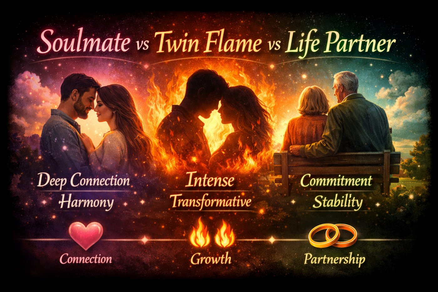 Soulmate vs Twin Flame vs Life Partner