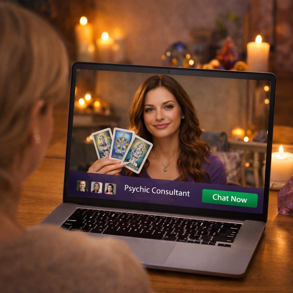 Psychic Reading Platform Online with Tarot Reader and Live Consultation on laptop
