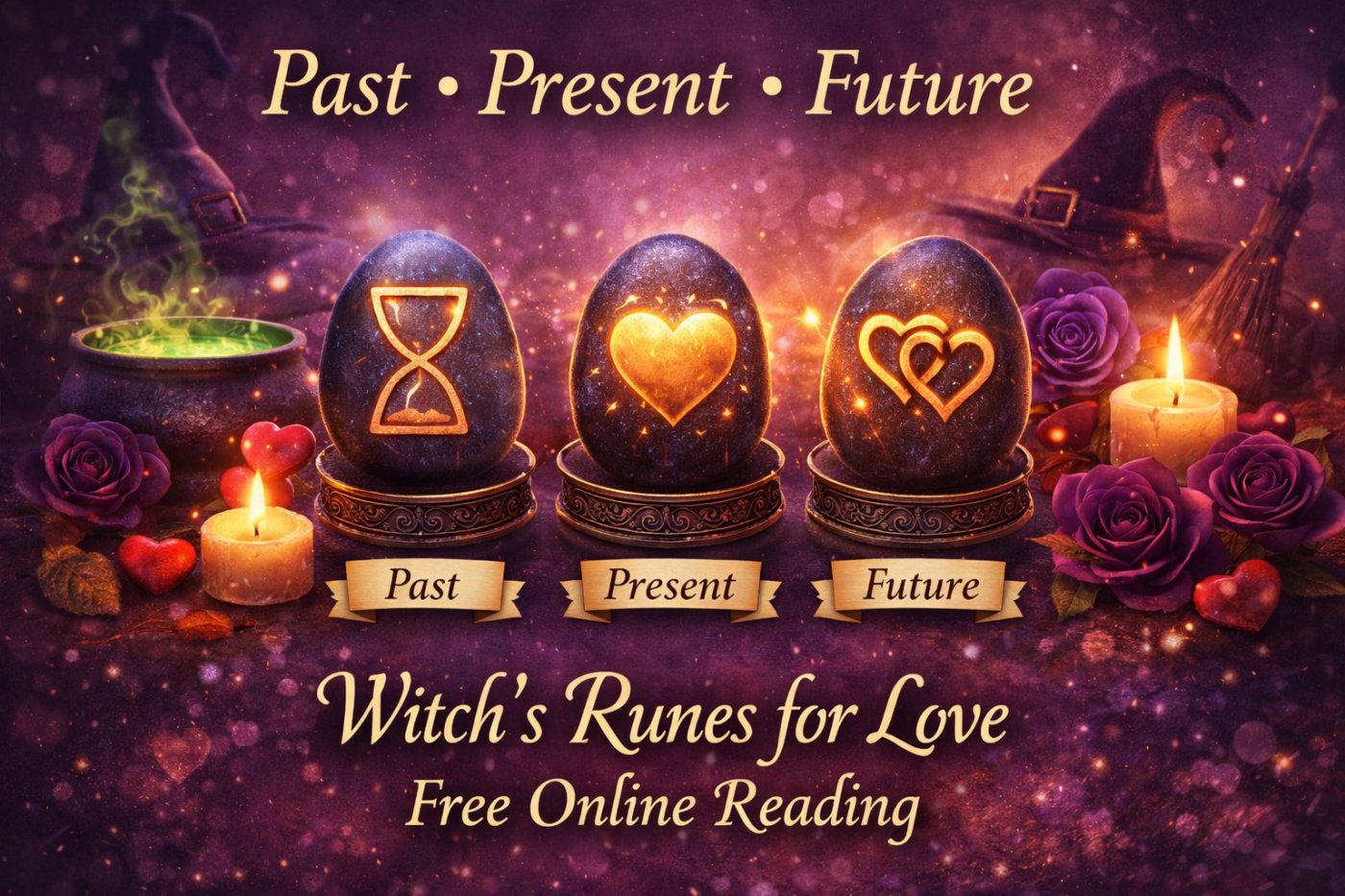 Free witch runes love reading past present future with three rune stones showing relationship timeline and spiritual guidance