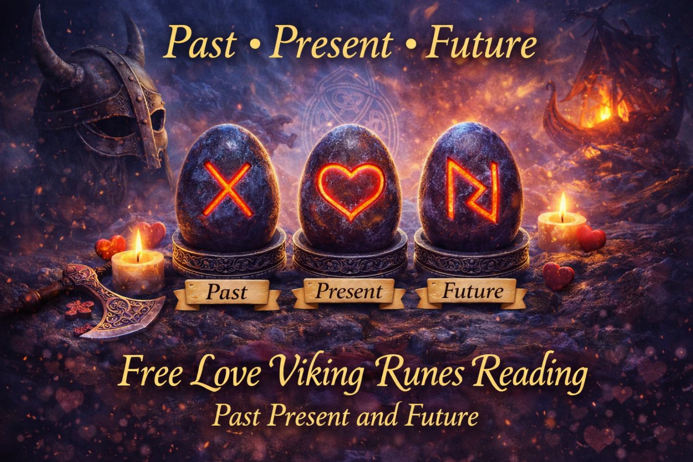 Free Viking runes love reading past present future with three rune stones showing relationship timeline and mystical spiritual guidance