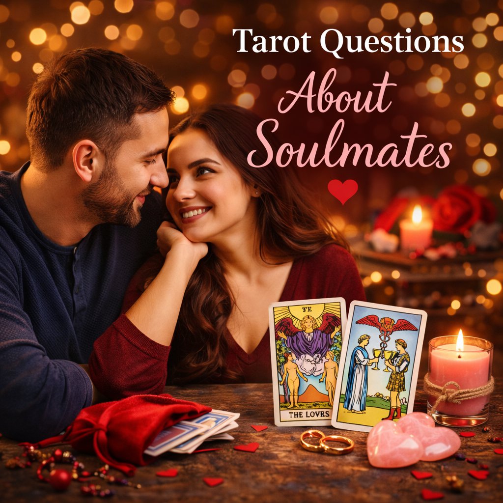 Couple in a romantic tarot reading with love cards for soulmate relationship insight
