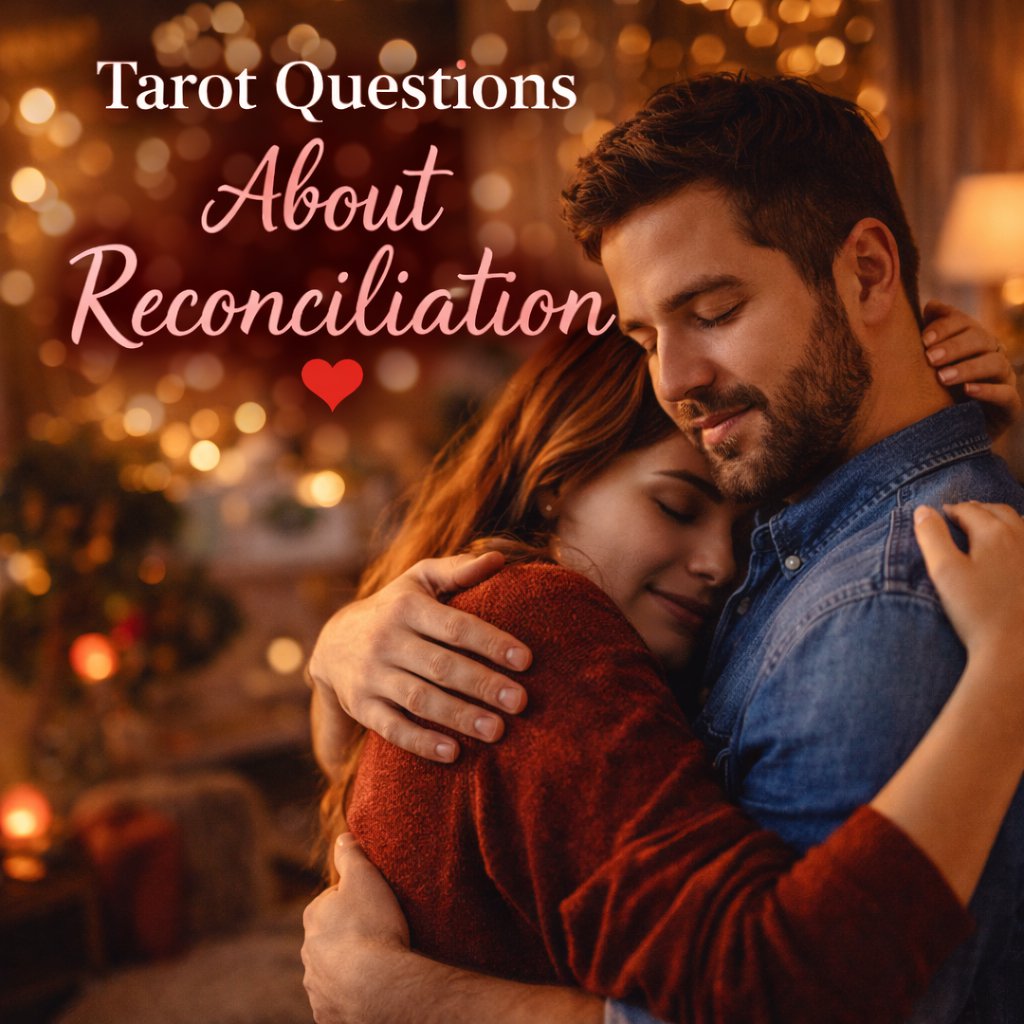 Couple embracing after reconciliation during a love tarot reading for relationship healing and emotional clarity