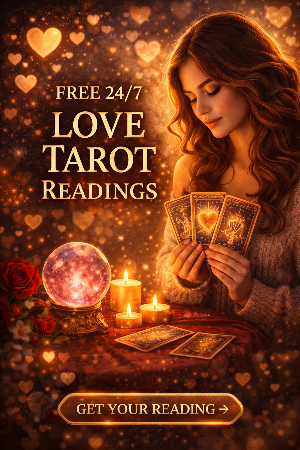 Free love tarot reading online with woman using tarot cards for accurate relationship answers