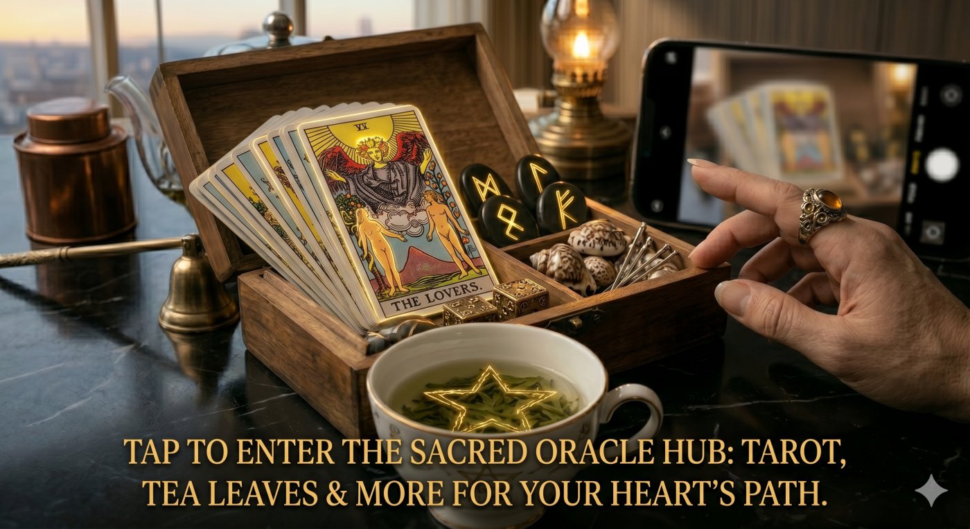 Sacred Oracle Hub: The Lovers tarot card, runes, and tea leaves for heart's path and love readings