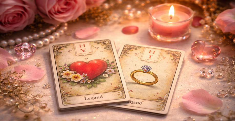 free love Lenormand reading with heart and ring cards showing relationship answers, love future and romantic guidance online
